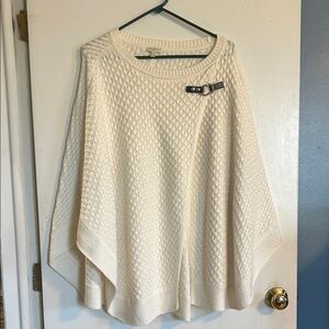 Talbots Cream Knit Poncho with Buckle Accent